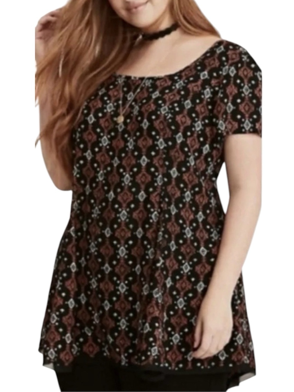 Torrid Tribal Geometric Print Fringe Hem Boho Tunic Top 2X